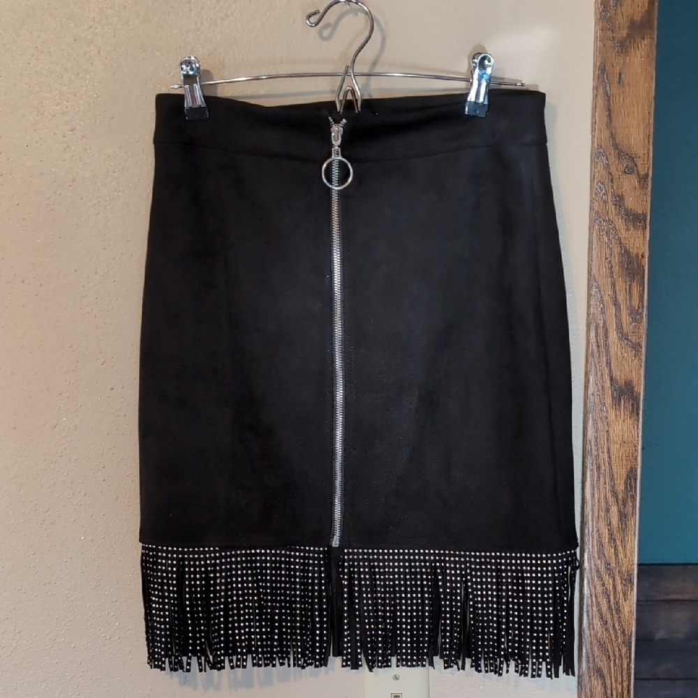 AliceBlue Zip-up Front Embellished Fringe Skirt